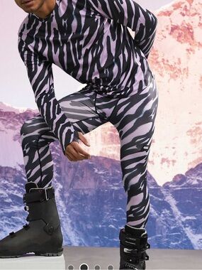 Black and Purple Tiger Striped Base Layer Ski Set